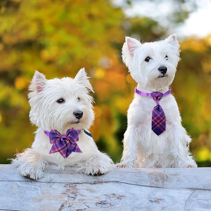 Reginary 100 Pieces Dog Bow Tie Collar Set Include 40 Dog Neckties, and 30 Puppy Bowties, 30 Collar Flowers, Adjustable Pet Ties Grooming for Small Medium Cats Pets Supply(Plaid)