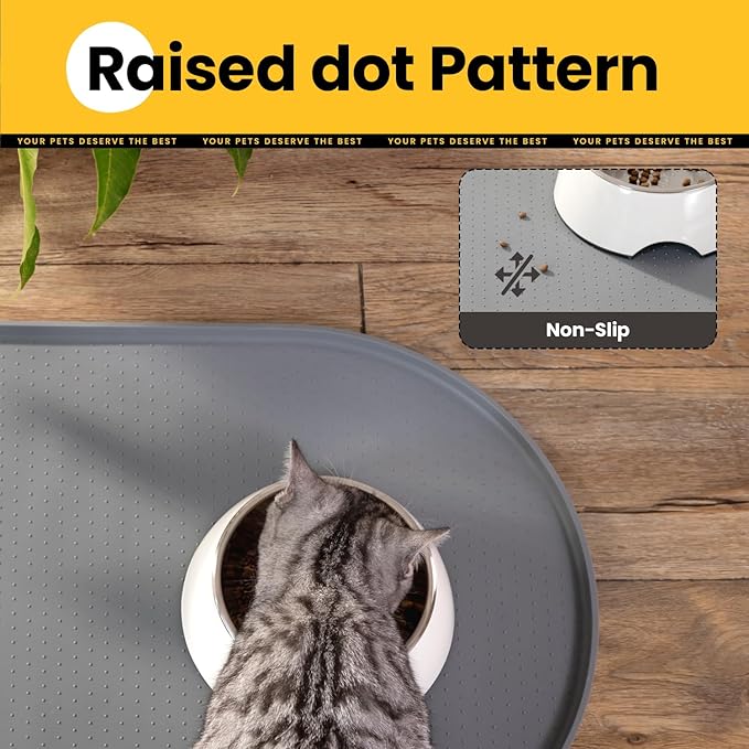 Dog Food Mat,1/2 Inch Raised Edges Cat Feeding Mat for Spill Containment,BPA-Free Silicone Pet Food Mats for Floor Waterproof,Rubber Dog Placemats for Food and Water Bowls(Grey,24"x16")