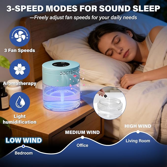Water Air Purifiers for Home, Water Based Air Purifier Fits Essential Oil, Air Washer Purifier with 8 LED Lights, 24H Auto Shut-off, 3 Speeds, Air Revitaizer for Bedroom Office Living Room Pets Smoke