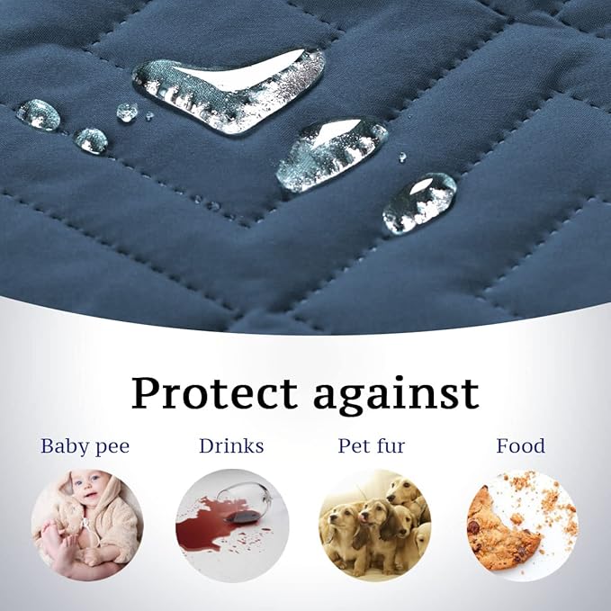 H.VERSAILTEX Reversible Quilted Recliner Covers Water Resistant Furniture Protector for Reclienr Chair with Elastic Straps for Pets Kids Sitting Width Up to 22"(Recliner, Dark Blue/Beige)