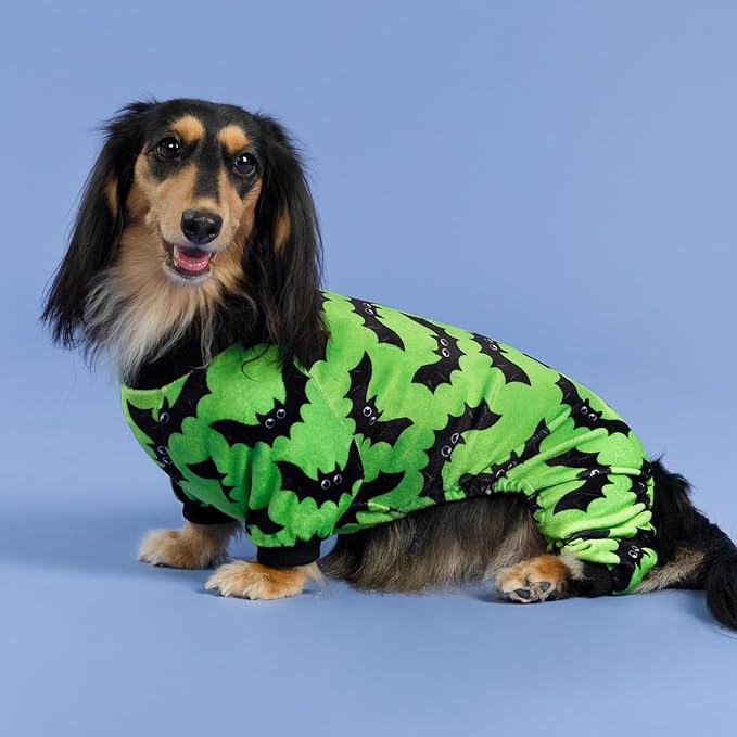 Fitwarm Halloween Bat Dog Pajamas, Funny Costumes for Small Dogs Boy Girl, Pet Outfit, Lime Green, Black, XXL