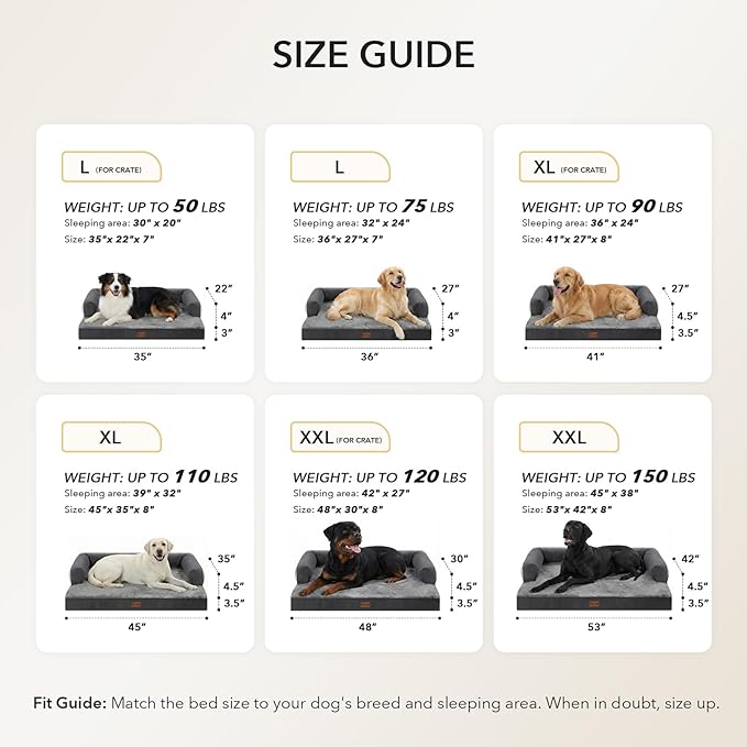 Orthopedic Dog Beds for Large Sized Dogs, Waterproof Egg Crate Foam Medium Dog Couch Beds for Crate 35x22Inch, Washable Pet Beds with Removable Cover and Nonskid Bottom, Dark Grey