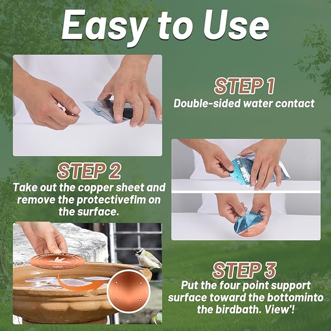 3PCS Pure Copper Bird Bath Purification Disk - 4" Diameter, 0.6mm Thick, Reinforced with Four-Point Support, Universal Fit for Outdoor Birdbath & Bowl