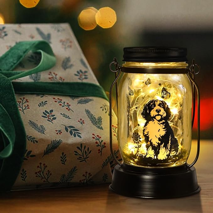 Portuguese Water Dog Gifts for Women/Men Portuguese Water Dog Solar Lanterns Mom Birthday Pet Lovers Lantern Pet Loss Memorial Lights Solar Garden Decoration for Yard, Patio,Backyard,Porch Lights