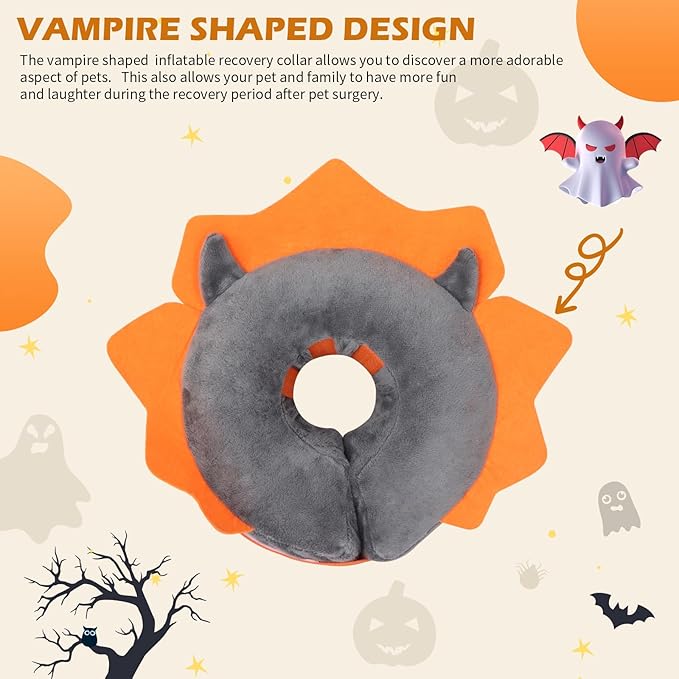 IEUUMLER Inflatable Recovery Dog Collar, Protective Donut Cone, Adjustable Soft Collar for Dog and Cat After Surgery Prevent from Biting & Scratching EU002 - Grey Demon M+