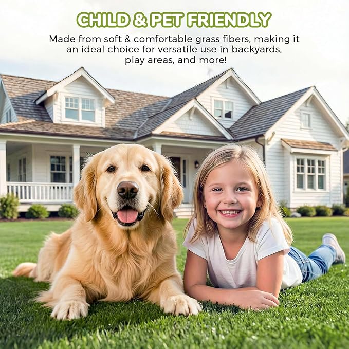 Artificial Grass Rug Indoor Outdoor, 7 x 15FT Faux Grass Turf with Drainage Holes, Realistic Artificial Lawn Rug Dog Pets Mat, Turf Carpet for Garden Lawn Landscape Balcony Patio Backyard Easter Decor