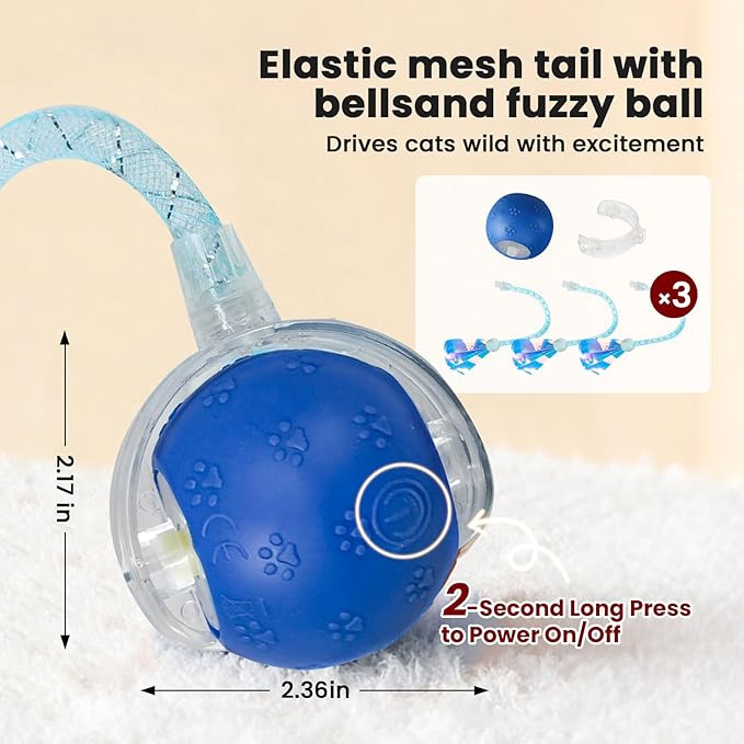 Rocfish Durable Interactive Cat Toys for Indoor Cats, Smart Automatic Cat Chase Ball Toy, Upgraded Speedy Tail Kitten Toy for Bored Indoor Adult Pets (New Blue)