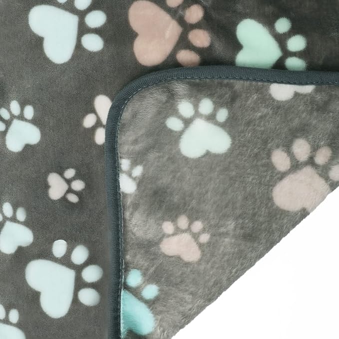 Luciphia 1 Pack 3 Blankets Fluffy Premium Fleece Pet Blanket Flannel Paw Printed Throw for Dog Cat(Medium 30x20'', Grey)