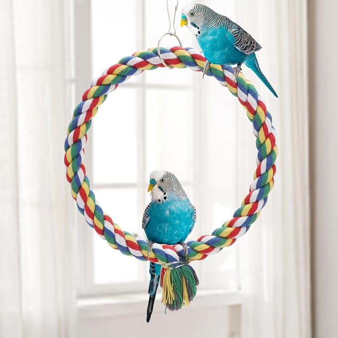 Bird Rope Swing Colorful Perch Climbing Toy for Parrots Budgie Parakeet Cockatiel Cockatoo Conure (S (7.5 inch)