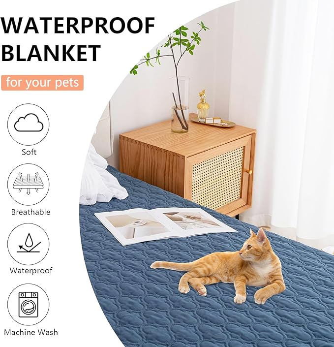 Waterproof Blanket for Bed, Reversible Dog Couch Cover Pet Sofa Furniture Protector Machine Washable King Size(82x102 Inch, Lightblue+Darkblue)