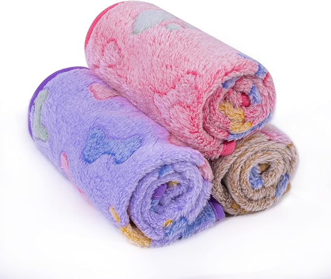 LeapSheep Pet Blankets for Dogs Cats - 3Pack Bone Pattern Super Soft Fluffy Dog Blankets for Small Medium Large Doggy Kitten (Bone, Medium)