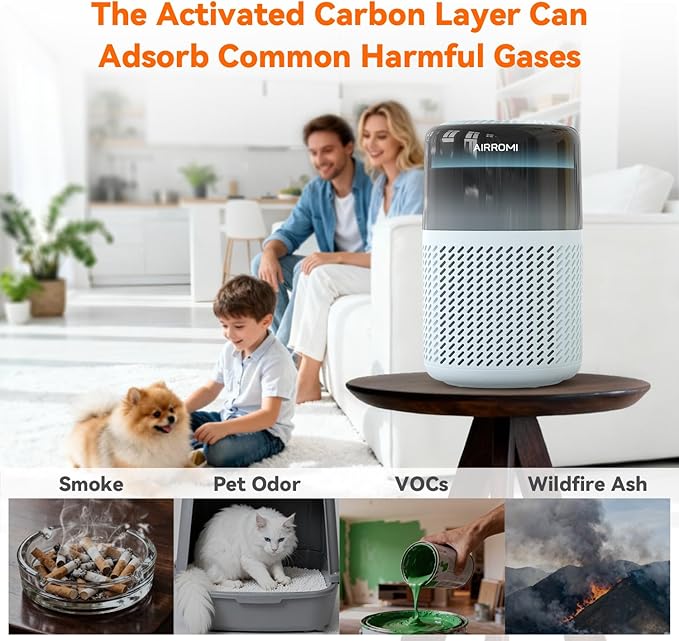 AIRROMI HEPA Air Purifier for Bedroom&Home,Pet Air Purifier for Home Pets,Removes Pet Odor,Cat Litter Smell,Dust,Smoke&Allergies,Quiet Room Air Purifier with Scents,360°Air Cleaner,A2005 Blue