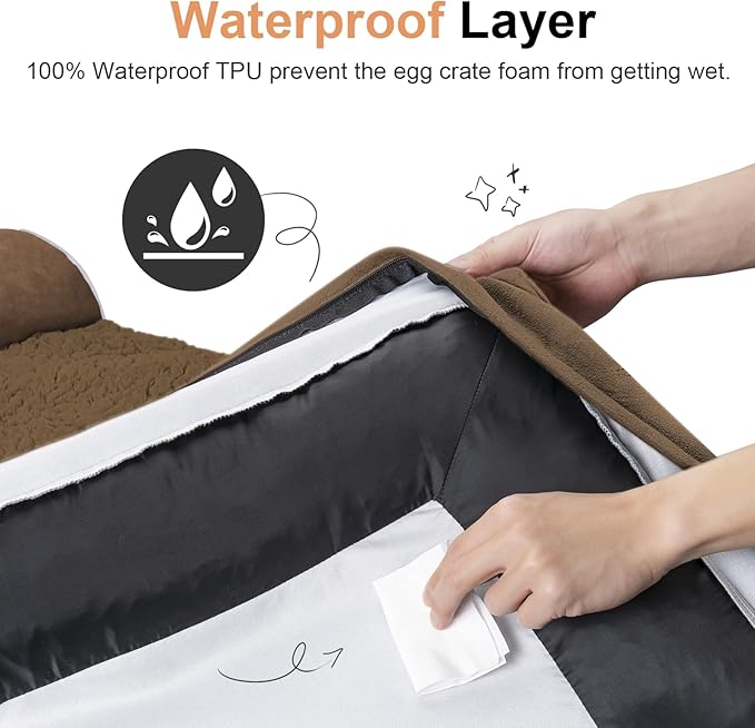 Large Dog Bed Orthopedic Washable: Jumbo Dog Bed Bolster Extra Large Dogs Egg Crate Foam Sofa Couch Waterproof Removable Cover - Coffee
