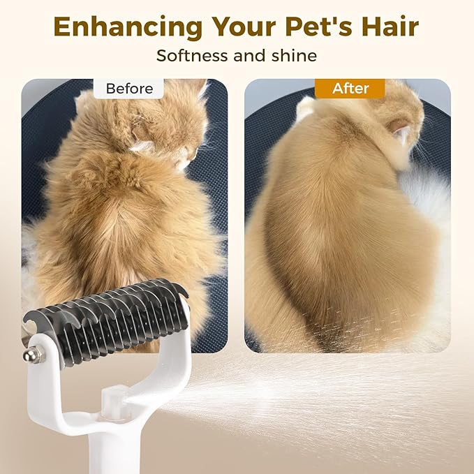 Undercoat Rake for Dogs & Cats, Double-Sided Deshedding Dematting Tool with Spray Bottle, Extra-Wide Dog Brush for Shedding, Reduce Flying Hair, Effectively Remove Tangles, Knots and Mats