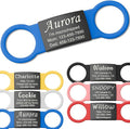Anavia Slide On Silent Pet ID Tags, S/M/L/XL Personalized Black Stainless Steel Colored Silicone Cat Dog Name Tag, Customized Engraved Nameplate, Quiet Chew-Proof Pet Collar Tag (Blue, Small)