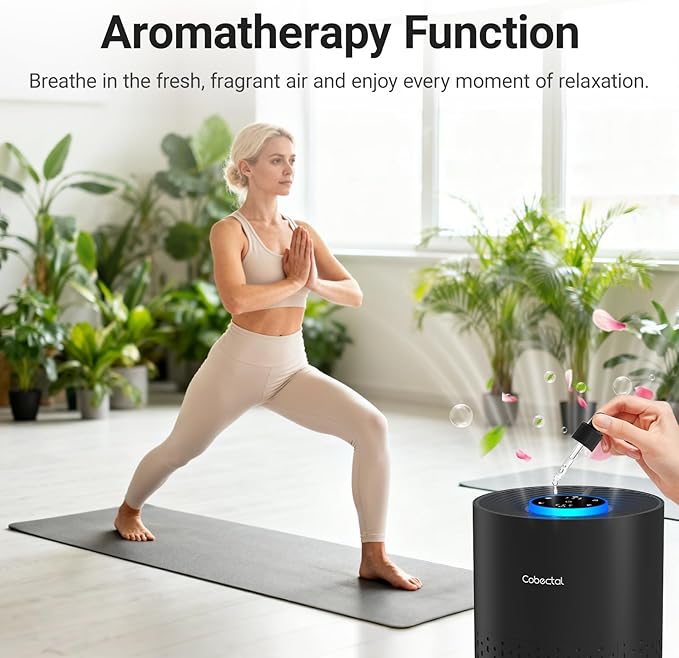 2 Pack Air Purifiers for Bedroom Home, Cobectal Air Cleaner with H14 True HEPA 3-in-1 Filter for Room up to 1050 ft², Sleep Mode & Aroma Function, Portable Air Purifiers for Office, Dorm, RVs, Black