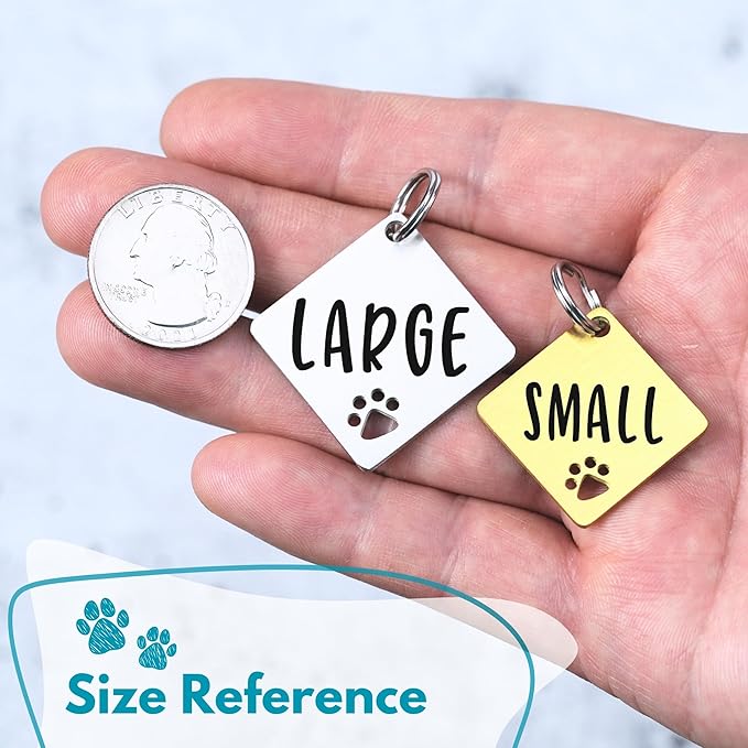 Ultra Joys Dog Tags Personalized for Pets - Hollow Paw Custom Pet ID Tag - Engraved Dog Tag for Small, Large Dogs - Small Diamond in Gold