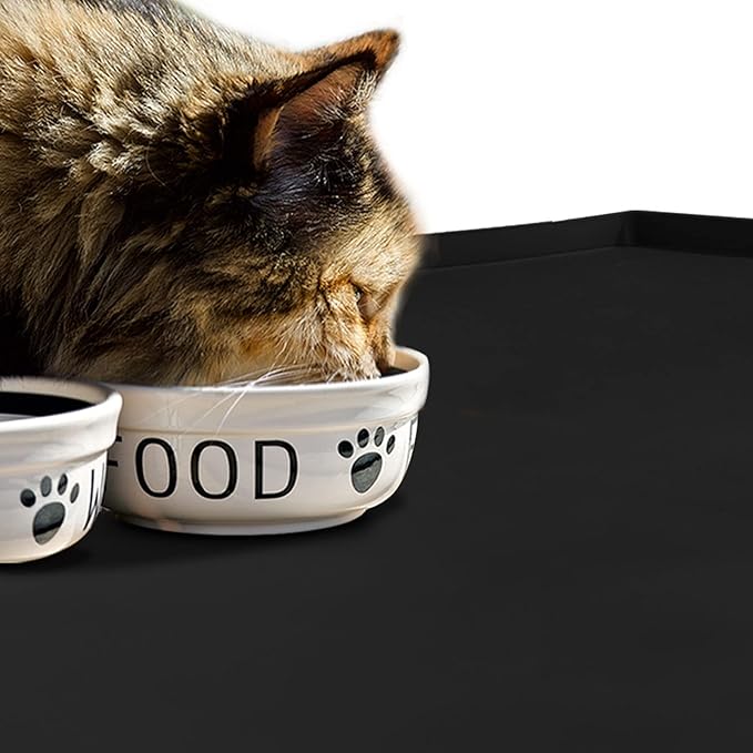 Dog Food Mat,Silicone Waterproof Food Tray,Non Slip Pet Bowl Mats Placemat,0.6" Raised Edge,Suitable for Most Small and Medium Sized Pets,24" x 16"