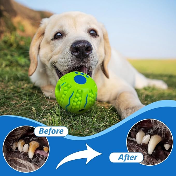 Spiky Interactive Dog Toys Ball, Shaking with Gibbering Sound, for Training, Teeth Cleaning & Herding, Wave, L, 3.94 in (10 cm)