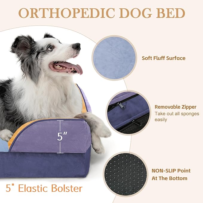 Comfort Expression Orthopedic Dog Bed for Extra Large Dogs 45x35 Inch, Waterproof Egg Crate Foam XL Pet Bed with Removable Bolsters, Dog Couch with Washable Cover & Non-Slip Bottom, Twilight Wave