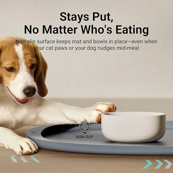 DownyPaws Dog Food Mats for Floors Waterproof, BPA Free Silicone Dog Bowl Mat, Non-Slip Pet Feeding Mat with High Raised Edge, Cat Placemat for Messy Drinkers, 24"×17", Gray