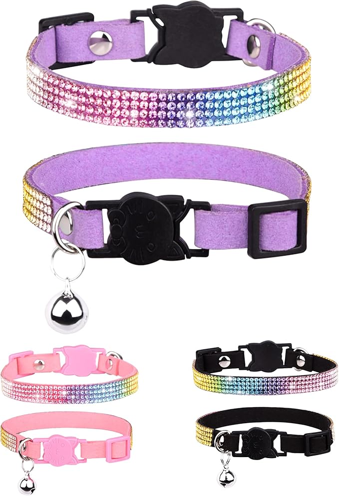 Solmoony Breakaway Cat Collars with Bell,Adjustable Safe Kitten Collar,Cat Collars for Girl Cats with Rhinestone Soft Velvet (Purple1)