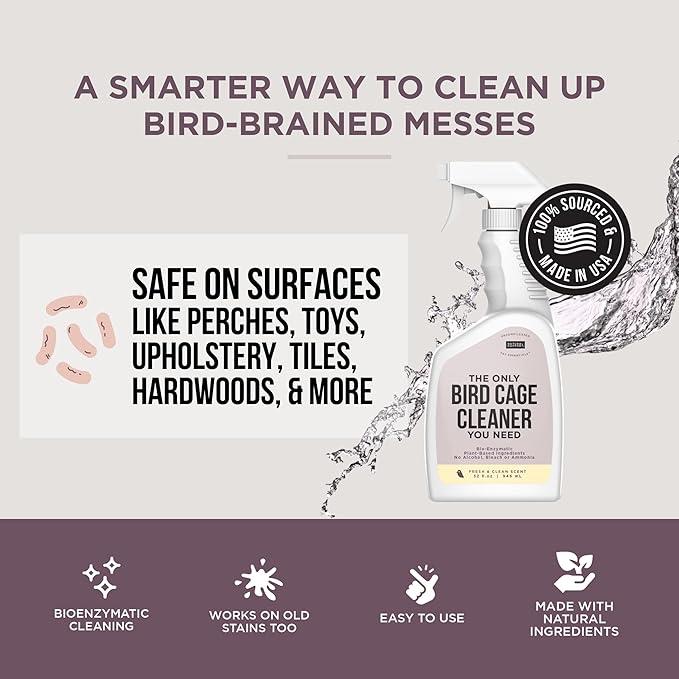 Natural Rapport Bird Cage Cleaner - The Only Bird Cage Cleaner You Need - Bird Poop Spray Remover, Naturally Removes Bird Waste (2 Pack, 32 Oz)