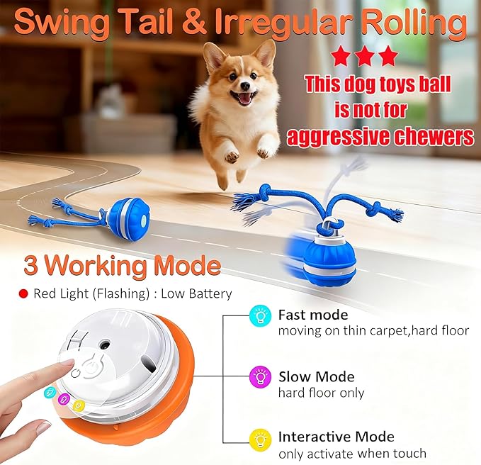 Interactive Dog Toys，Peppy Pet Ball for Dogs，Motion Activate Rolling Ball for Puppy/Medium Dogs，Active Rolling Dog Bal l Wicked Bal l for Daily Training, Dog Toys to Keep Them Busy (Blue)