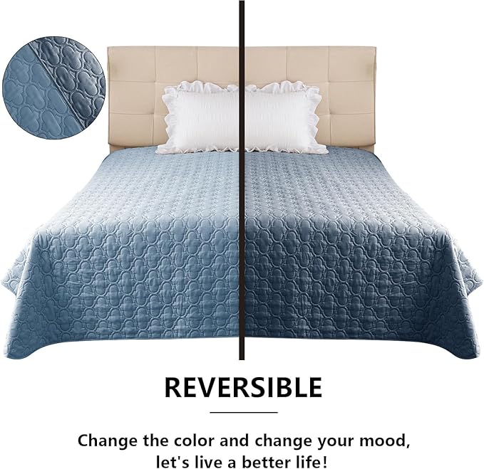 Waterproof Blanket for Bed, Reversible Dog Couch Cover Pet Sofa Furniture Protector Machine Washable King Size(82x102 Inch, Lightblue+Darkblue)