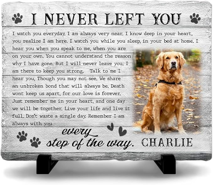 Memorial Stone: Personalized Thoughtful Gifts for Pet Lovers, Changeable Poem Option, Memorialize Your Furry Dog and Cat's Image with Preferable Version, Cemetery Decorations