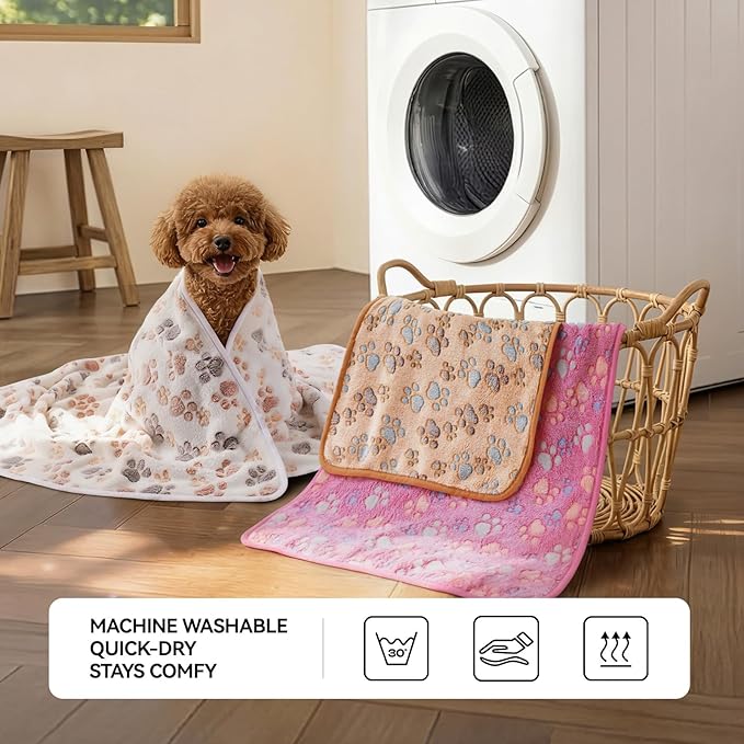 LINENLUX 1 Pack 3 Blankets Super Soft Fluffy Premium Fleece Dog Blankets for Puppy Cat Pet Blanket Flannel Throw Warm Sleep Dog Paw 23x16 inches