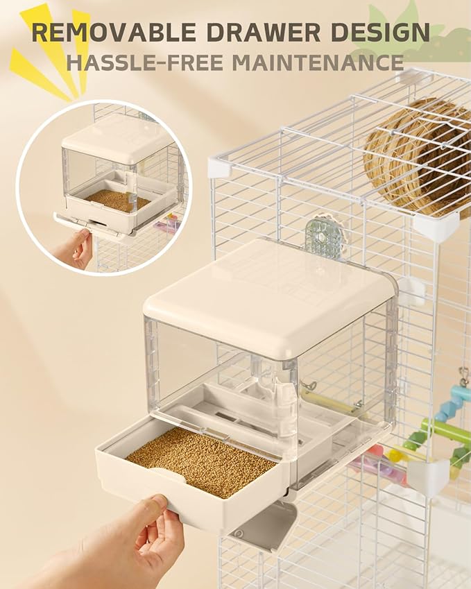 septillar Bird Feeder and Bath for Cage, Hanging Bird Bathtub Bath Shower Box Bowl, Bird Cage Accessories Suitable for Small Medium Birds, Parrots, Lovebirds, Finches, Parakeets, Mannikin (White)
