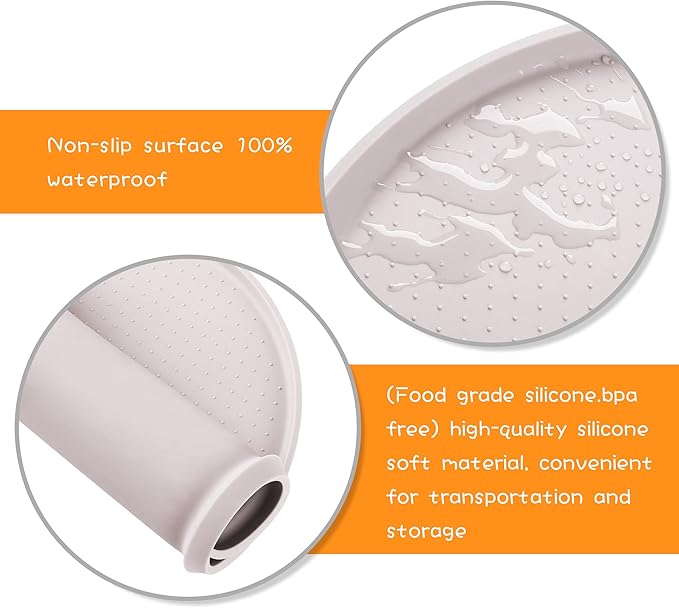 100% Waterproof 0.5" Raised Edge BPA Free Silicone Dog Food Mat, Pet Cat Feeding Mats Contain Spills Protects Floors, Placemats for Cats and Dogs Water Bowl Dishwasher.(Small, White Sand)