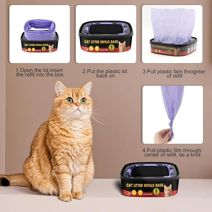 Cat Litter Refill Bags Replacement -12 Pack for Litter Genie Standard,Plus,Style,XL+ Pails, 7-Layer Odor Barrier to Lock in Smell, Durable & Leak-Proof, Easy-Load Refills