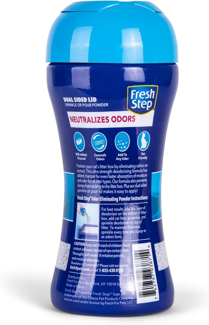 Fresh Step Litter Box Charcoal Odor Eliminator Powder, Cat Litter Deodorizer Additive to Help Absorb and Control Strong Litter Box Odors for Cleaner Smelling Homes, 15 Oz