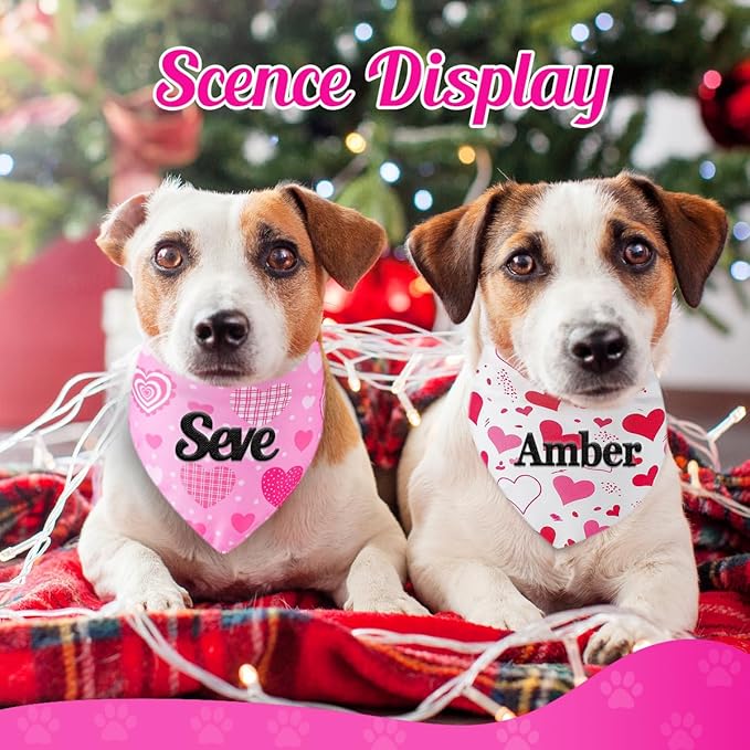 Personalized Dog Bandana Embroidered Name, Custom Neckwear Dog Scarf Triangle Bibs Pet Accessories for Small Medium Large Dogs Cats Pets Birthday Valentine's Day