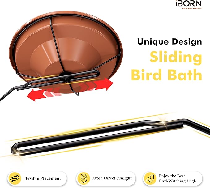 iBorn Bird Bath for Outside,Deck Mounted Bird Bath 12in，Birds Baths for Outdoors with Adjustable Clamp 3.2in，BPA-Free Bowl，360°Swivel & Adjustable Height Bracket，Detachable Birds Baths, Pack of 1