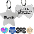GoTags Stainless Steel Pet ID Tags, Personalized Dog Tags and Cat Tags, up to 8 Lines of Custom Text, Engraved on Both Sides, in Bone, Round, Heart, Bowtie and More (Star, Regular (Pack of 1))
