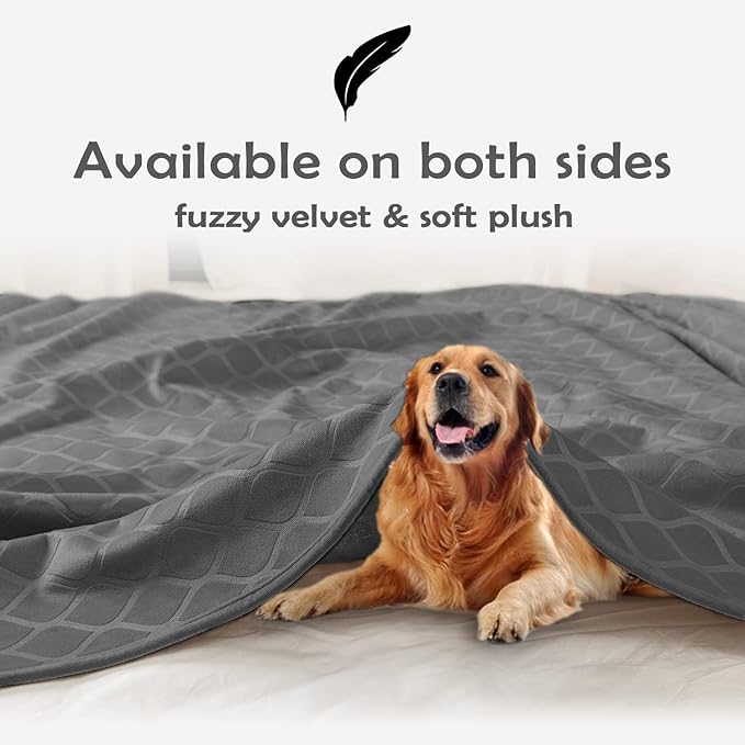fuguitex Waterproof Dog Blanket Bed Cover Dog Crystal Velvet Moroccan Fuzzy Cozy Plush Pet Blanket Throw Blanket for Couch Sofa(52 * 82 inch, Dark Grey+Grey)