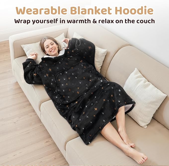 Mewaii Wearable Blanket Hoodie for Adults, Warm Sherpa & Soft Flannel Long Sweatshirt with Giant Pocket, Cozy Gifts for Women