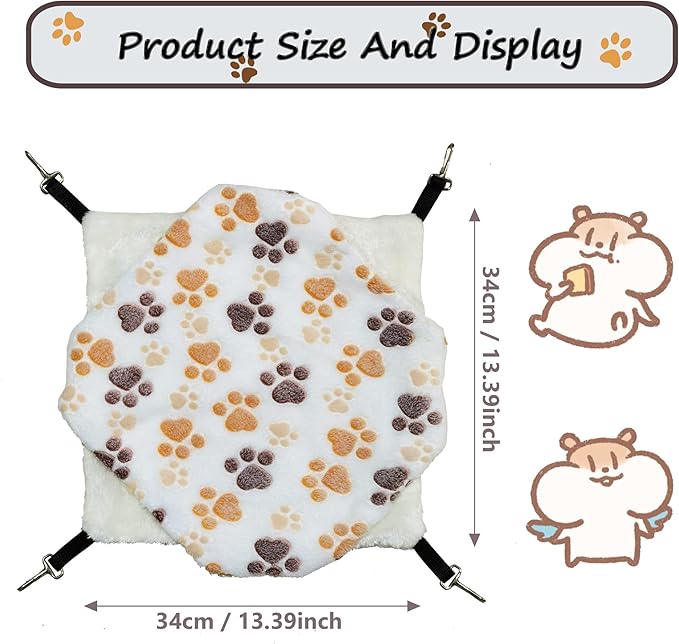 Cat Hammock for Cage, Soft Warm Hanging Bed for Kitten, Guinea Pig, Ferret, Rat, Chinchilla and Other Small Pets, Cozy Bunkbed 13.39"x13.39"