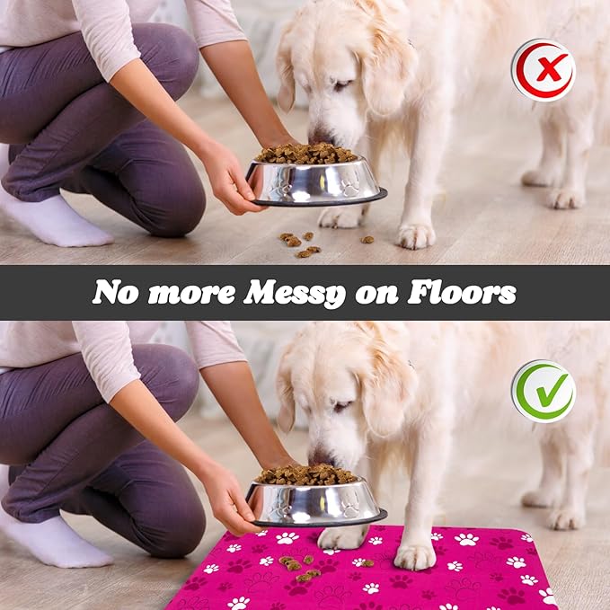 Dog Food Mat, Absorbent Water Bowl Mats Cat Pet Feeding Placemats Pink 12 * 20 inch