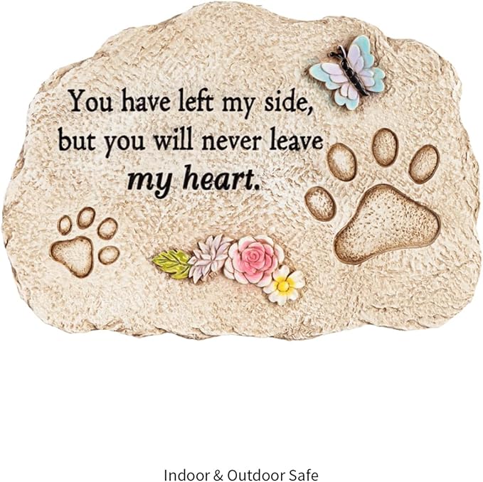 Evergreen Pet Memorial Stones | You Will Never Leave My Heart | 11.5 inches Wide | Remembrance Décor for Homes, Lawn and Garden Gift | Loss of Dog or Cat | Outdoor or Indoor