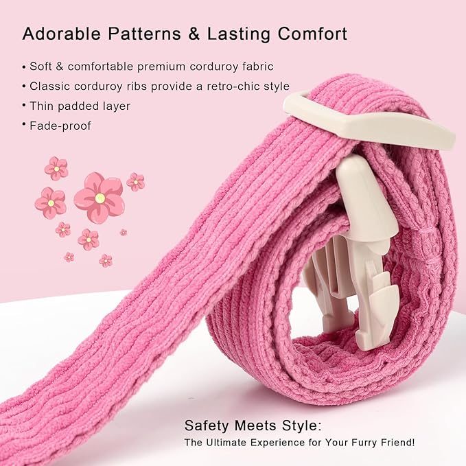 Cute Corduroy Dog Collar - Deep Rose Adjustable Dog Collars for Large Dogs 50-80lbs, Fade-Proof with Secure Snap & Little Charm, Christmas Birthday Gift, L