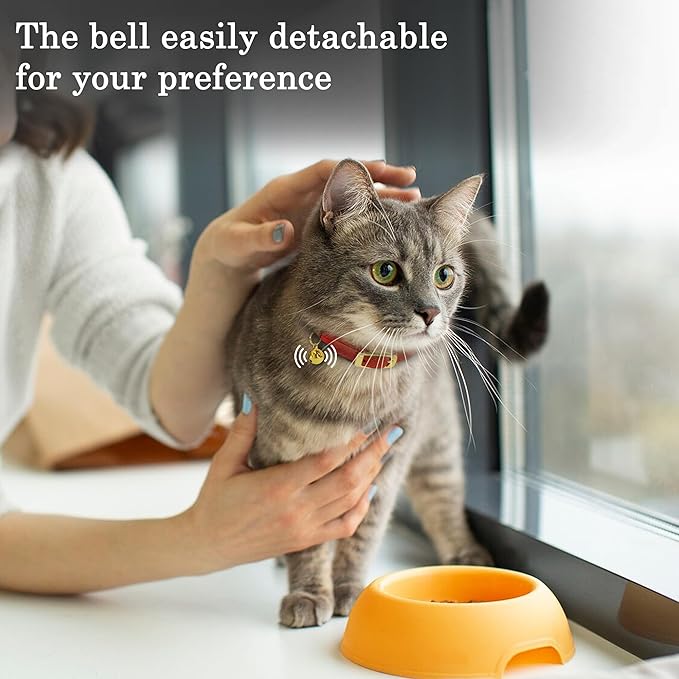 OOPSDOGGY Rolled Leather Cat Collar with Bell - Reflective Kitten Collar with Safety Elastic Strap - Adjustable Small Pet Collars for Boy Girl Cats (Brown)