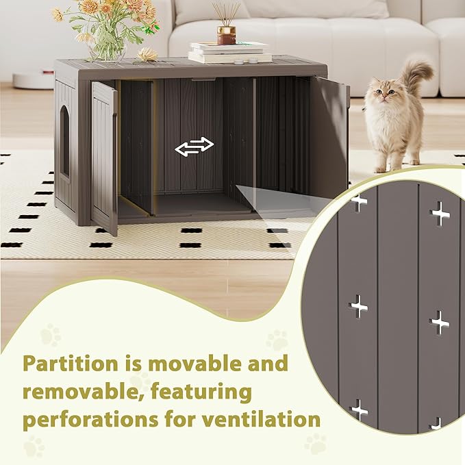 Cat Litter Box Enclosure, Hidden Enclosed Litter Box Furniture with Adjustable Partition, Multi-Functional Outdoor Cat House, Side Table, Easy to Clean, Dark Gray