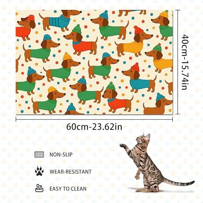 Cute Dachshund Dogs Pet Food Mat Spill-Proof Pet Feeding Mat for Food and Water Bowl Pets Placemat Easy Clean Fast Dry Area Mat for Cats Kittens & Small Dogs 24" x 16"