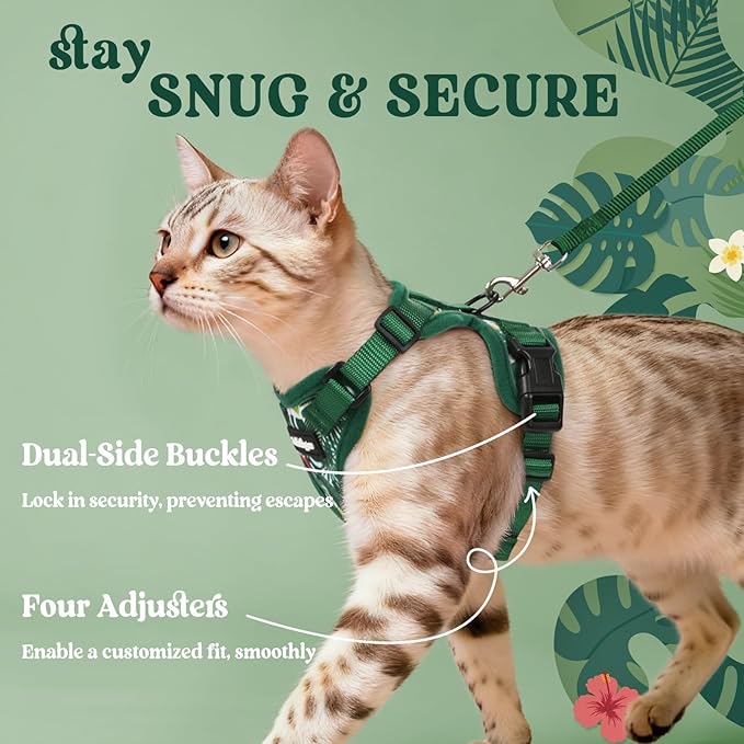 rabbitgoo Cat Harness and Leash for Walking, Escape Proof Soft Adjustable Vest Harnesses for Cats, Easy Control Breathable Reflective Strips Jacket,Rainforest Green,XS