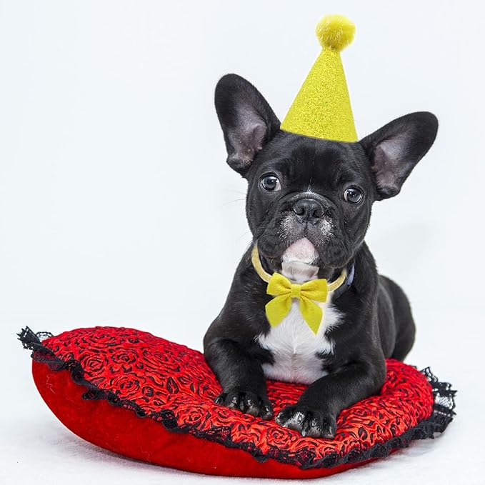 Christmas Pet Party Jazz Hat and Blingbling Bow Tie Breakaway Collar Set, Adjustable Headband for Kitten Puppy Small Dogs Cats (Yellow)