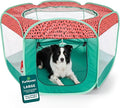 FurHaven Portable Pet Playpen for Dogs & Cats, Foldable Kitten Playpen with Mesh Sides, Pop Up Travel Dog Pen, Large, Green & Pink